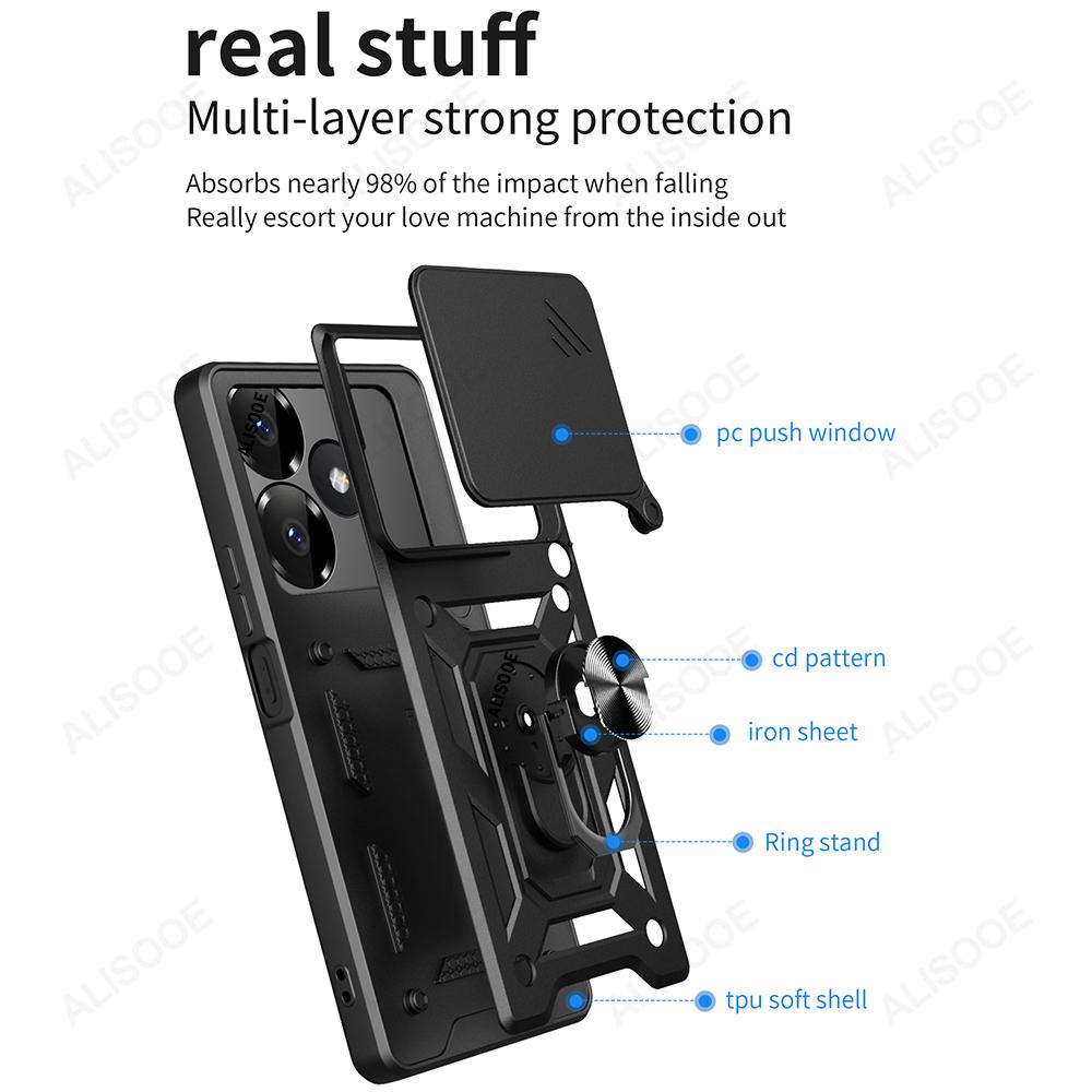 Slide Camera Funda for Redmi 13 4G Case Push Lens Ring Stand Protect Cover for Xiaomi Redmi 13 4G Shockproof Capa
