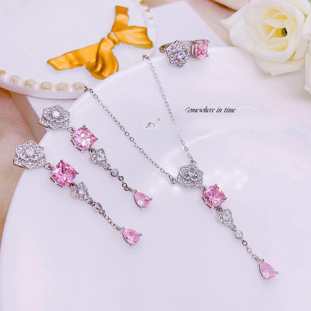 Kleur Schat Oorbellen Fanta Ring Violet Geel Diamanten Set