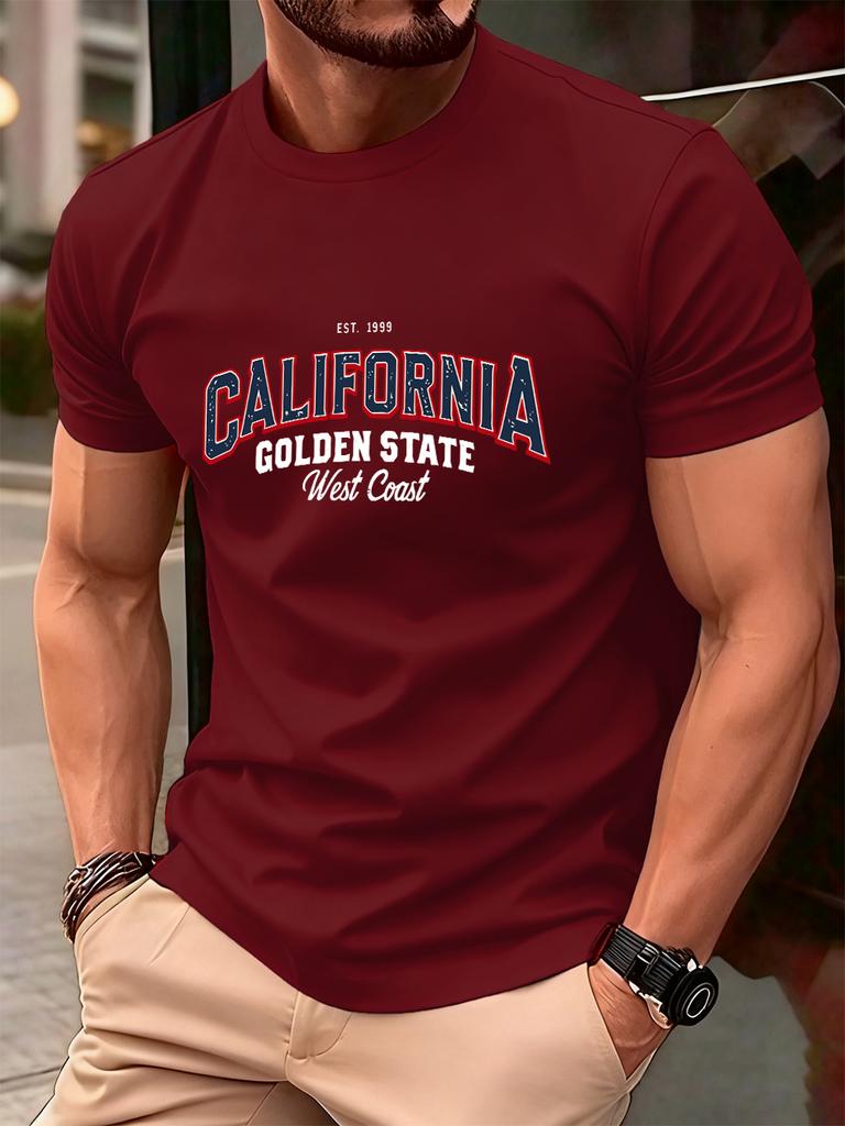 California Golden State Printing Mens TShirt Cotton Summer ONeck Short Sleeve Tops Oversized Soft T Shirt Casual Male Clothes