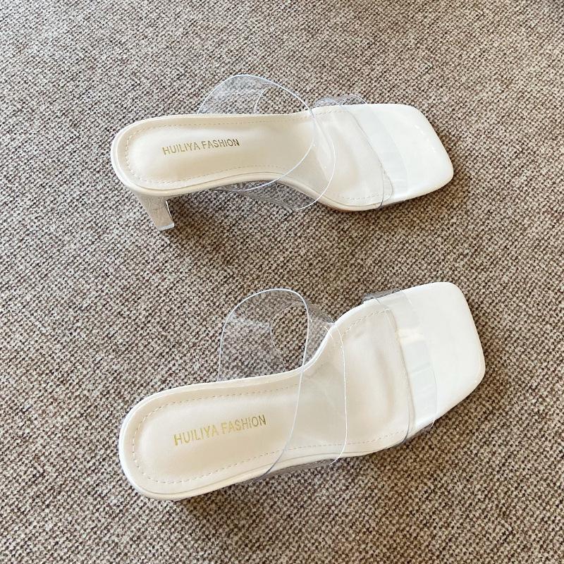 X281-2 sandals women's 2025 fashion new spring and summer outer wear one-word transparent thick heel solid color high heel cool slippers