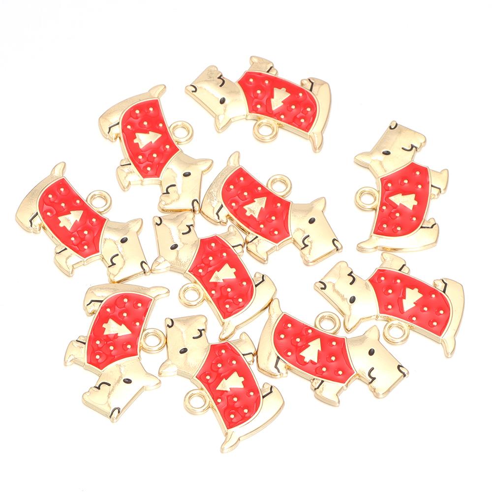 10pcs Alloy Enamel Christmas Charms Cute Xmas Pet Dog Bone Pendants For Jewelry Making DIY Earrings Necklace Gifts Accessories