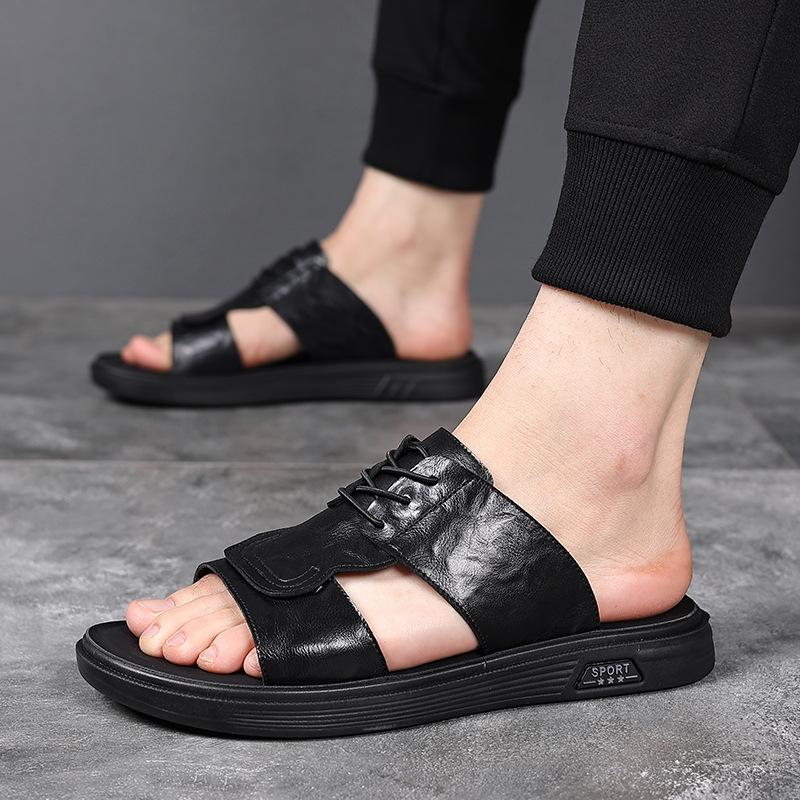Slippers men's summer wear soft surface one-word drag men's outdoor non-slip wear-resistant sports beach sandals 605-W