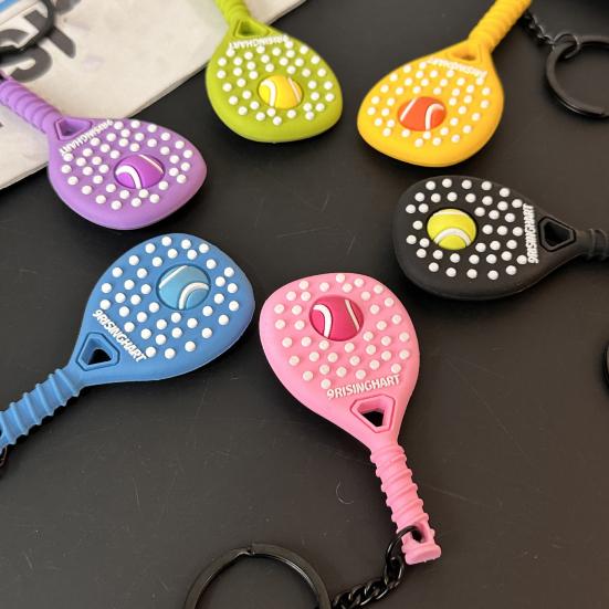 Keychain Vibrant Color Tennis Racket Design Keyring Sports-themed Bag Charm Non-slip Grip Key Chain Backpack Accessories