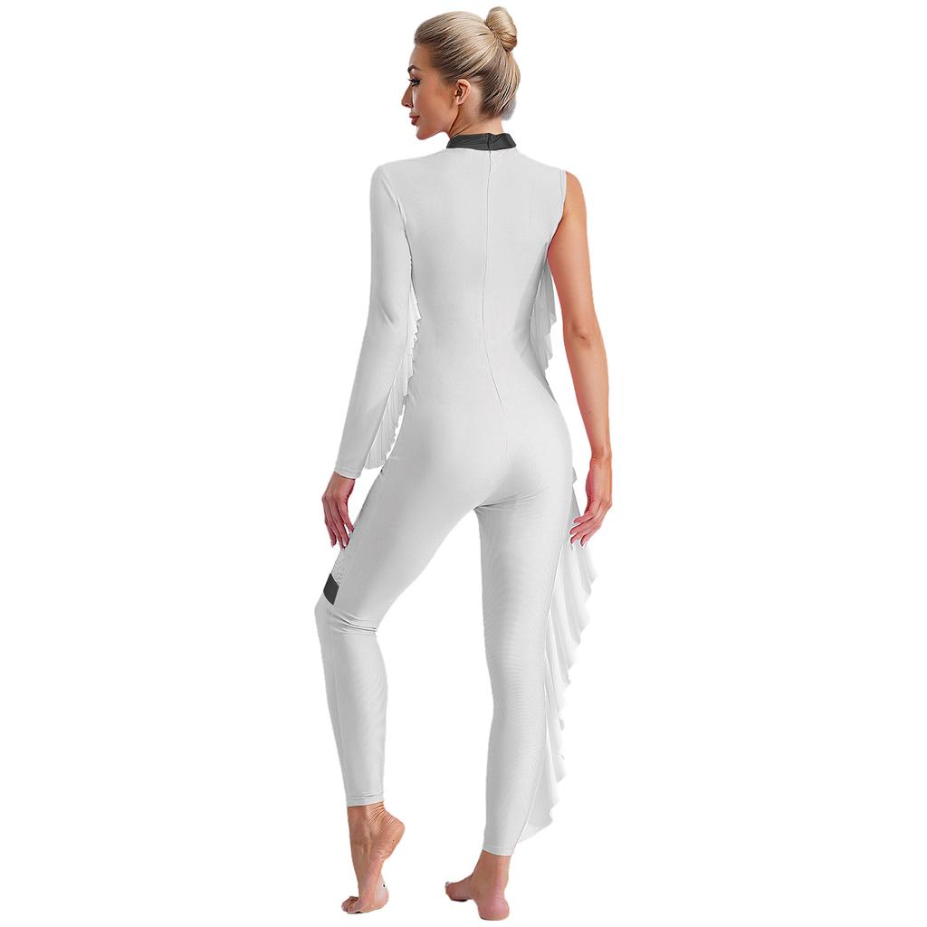 Dame Jumpsuit med metallisk fargeblokk Mock Neck Skinnende rhinsteiner Hel kroppsleotard Ytelse Danseklær