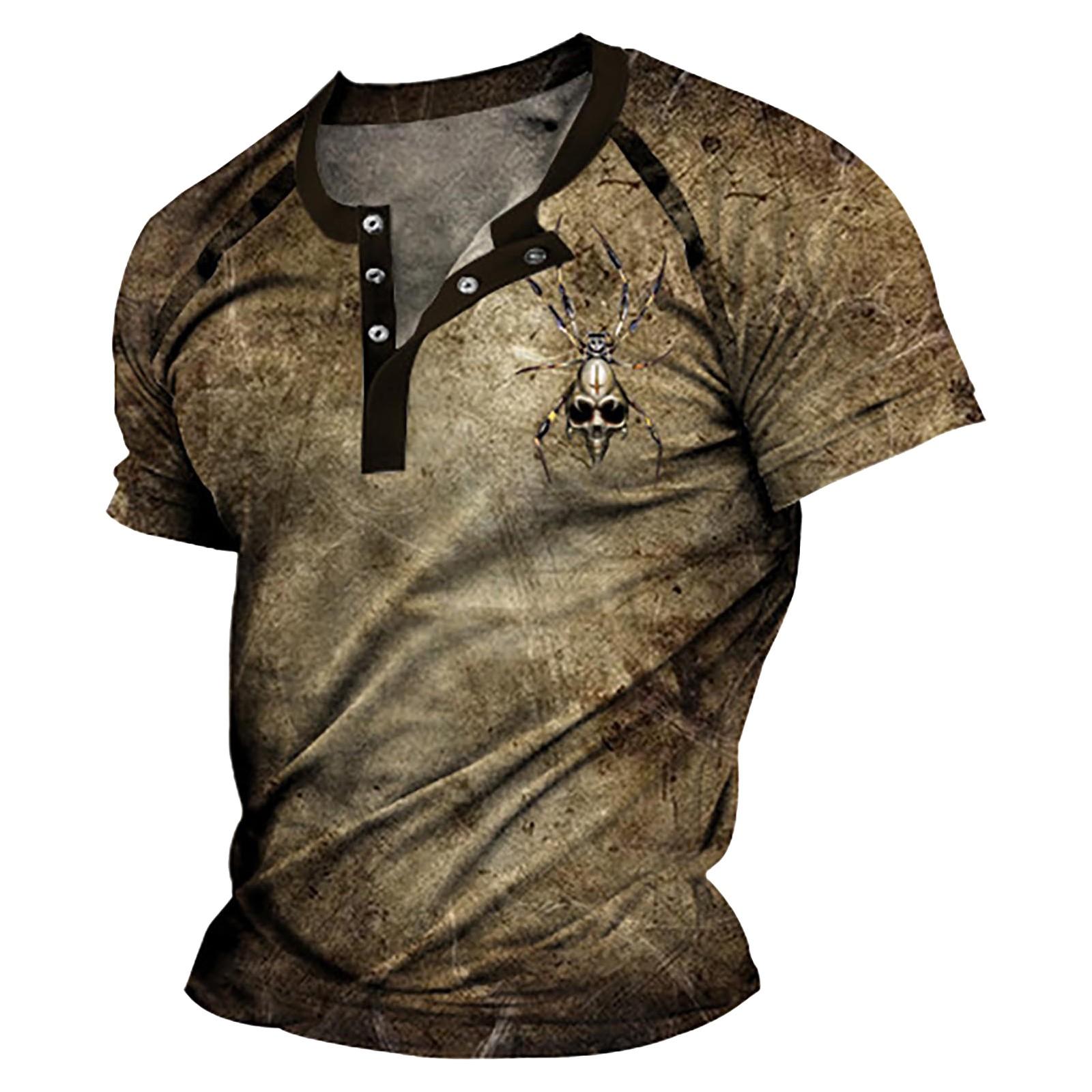 

Men s Retro Print Stand Collar Three-button Neck Commemorative Short-sleeved Shirt Top XL хакі