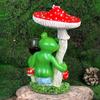 Cartoon Mushroom Sitting Frog Statue Holding Wine Glass Drinking Frog Figurine Resin Animal Sculpture Indoor Outdoor Garden Yarn Decoration Ornament