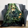 1pc Wolf Forest Blanket, Lightweight Flannel Throw Blanket For Sofa, Bed, Travel, Camping, Living Room, Office, Couch, Chair, And Bed