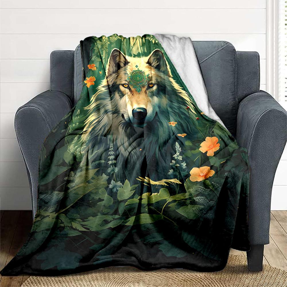 1pc Wolf Forest Blanket, Lightweight Flannel Throw Blanket For Sofa, Bed, Travel, Camping, Living Room, Office, Couch, Chair, And Bed