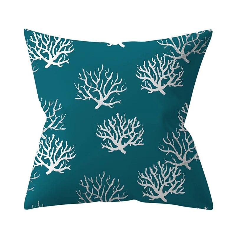 45x45cm Blue Green Leaf Floral Plant Geometric Pillow Cover Sofa Seat Office Lumbar Cushion   Home Decor