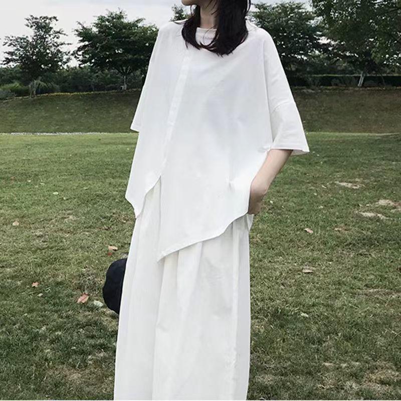 Dámské tričko plus size s nepravidelným rozparkem, letní s krátkým rukávem, volné topy, nadměrné košile pro ženy