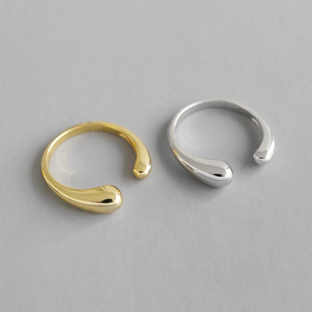 Elegant Stainless Steel Ring Water Shape Index Finger Rings Simple Metal Opening Ring Women