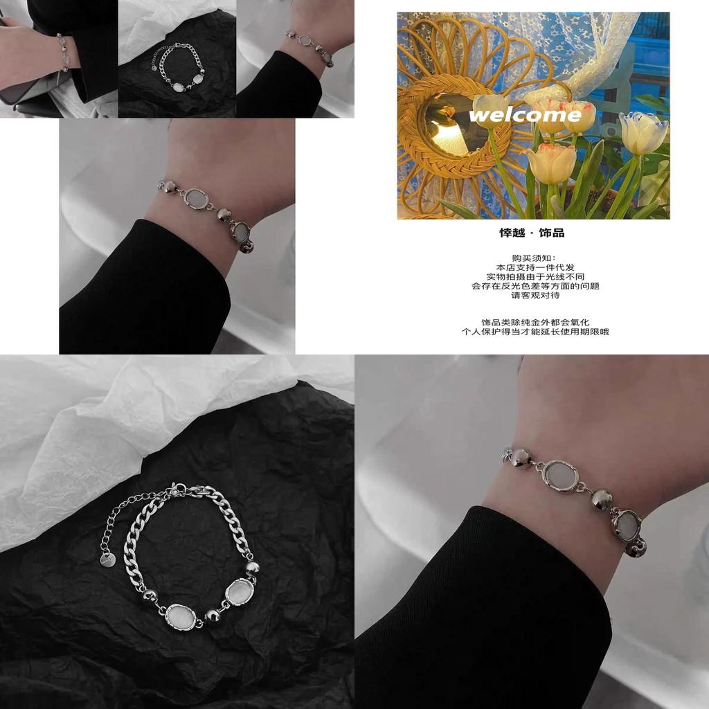 Elegant Titanium Steel Cat Eye Beaded Bracelet For Women Minimalist Design