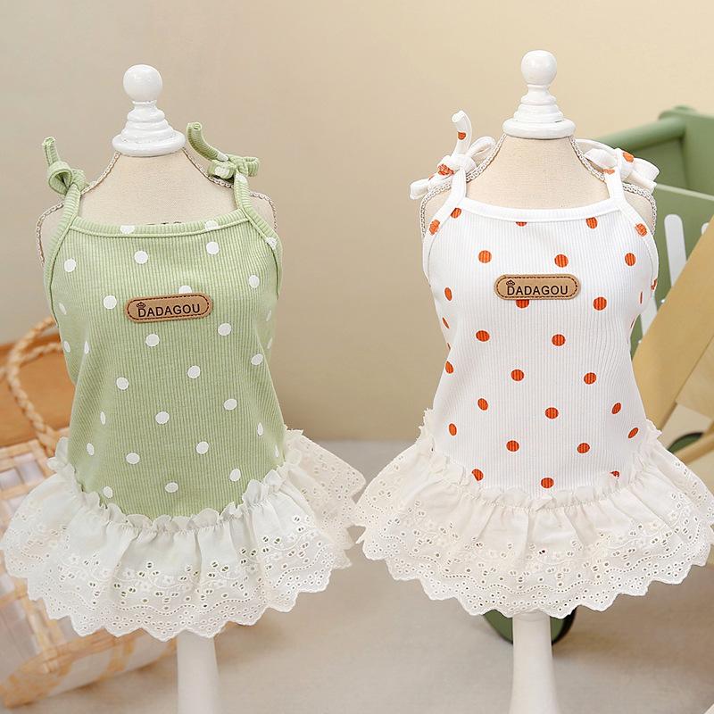 INS Fresh Pet Teddy Pomeranian Small Dog Dog Clothes Polka Dot Suspender Princess Skirt Spring Summer Thin