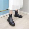 FOREADA Women Genuine Leather Chelsea Boots Round Toe Thick Mid Heels Platform Short Boots Ladies Fashion Shoes Autumn Winter Black