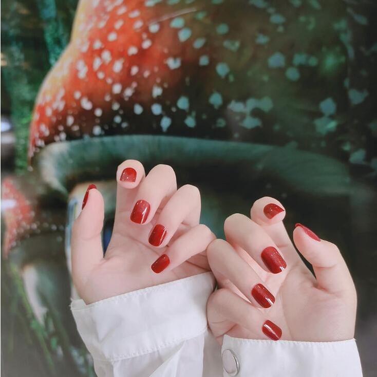 Fake Nails, Short Round, No Glue, 24 Pieces
