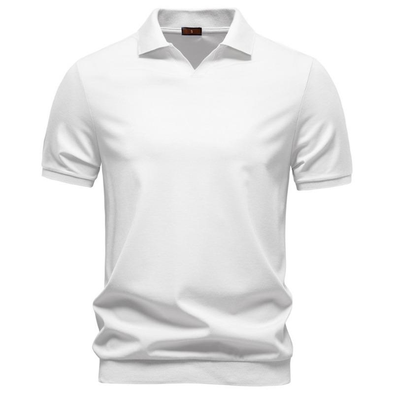 Men s Basic V-Neck Knit Short Sleeve Polo Shirt S белый