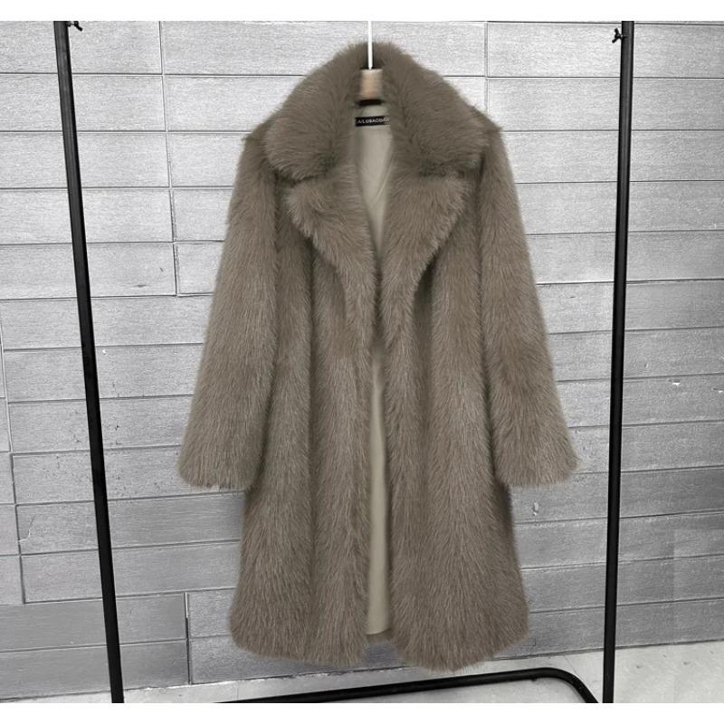 Pelzmantel & Kunstpelzmantel Feminine Eleganz Neuer Winter Damenpelzmantel Mode Temperament Revers Einfarbig Damenpelzmantel