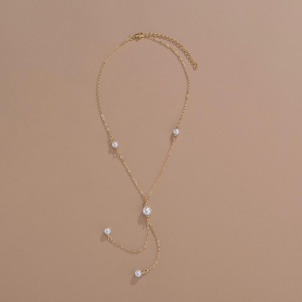Personal Cold Wind, Pearl Fringed Long Necklace Adjustable Metal Collarbone Chain