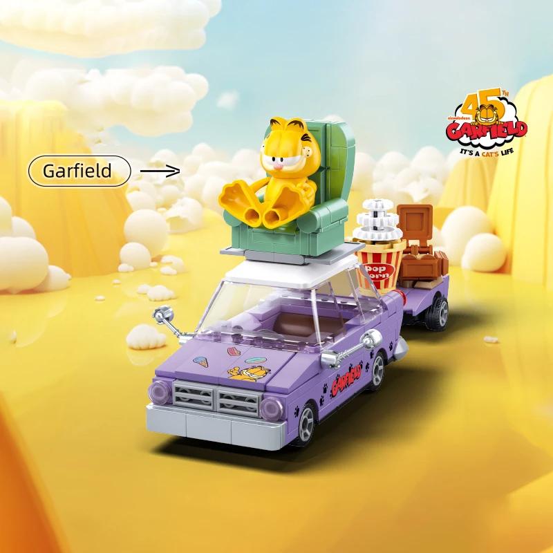 Non-Toxic Garfield Car Building Blocks City Magic Cartoon Cat Anime Figures Collection Dispaly Model Diy Bricks Toys For Kid Birthday Gift
