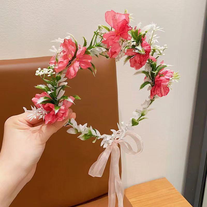 Children'S Headband Princess Super Fairy Wreath Headdress Girl Forest Series Simulation Flower Ribbon Headband Girl Head
