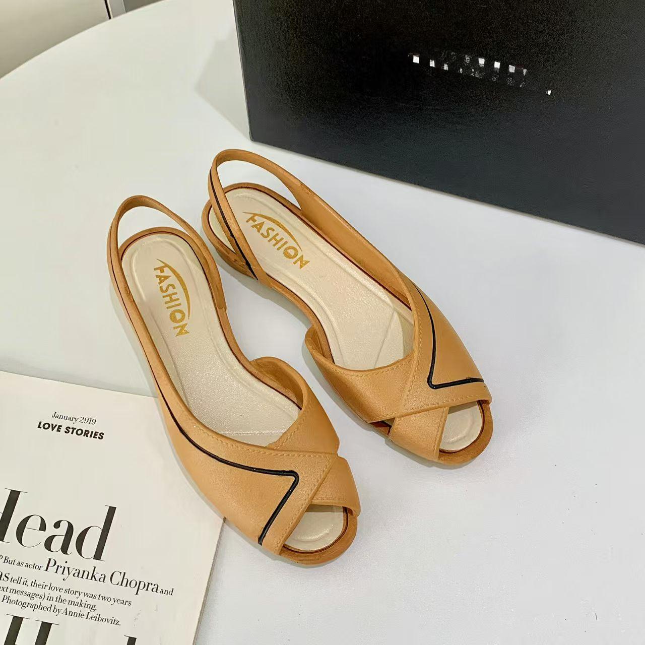 

Fashion New hollow sandals fashion round head fish mouth shoes flat non-slip casual color match summer women s shoes 36