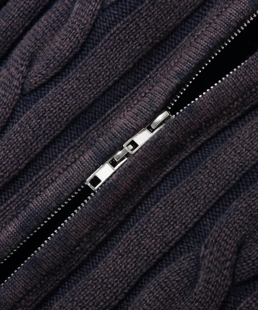 TRILLION Vintage Washed Cable 2-Way Zip-Up Knit (Plum Navy)