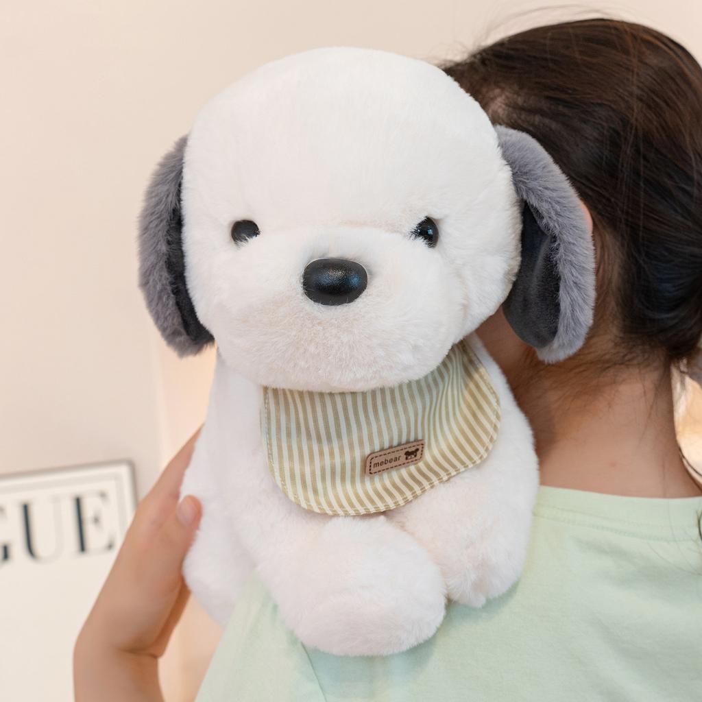 Cute Bib Dog Plush Toy Stuffed Animal Soft Pet Brown / White Puppy Pillow Baby Doll Kawaii Toys for Christmas Birthday Gift