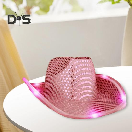 LED Light-Up Cowboy Hat Retro Western Style Luminous 5 Color Available Sunshade Sequin Cap Christmas Party Nightclubs Performance Photo Prop Cap