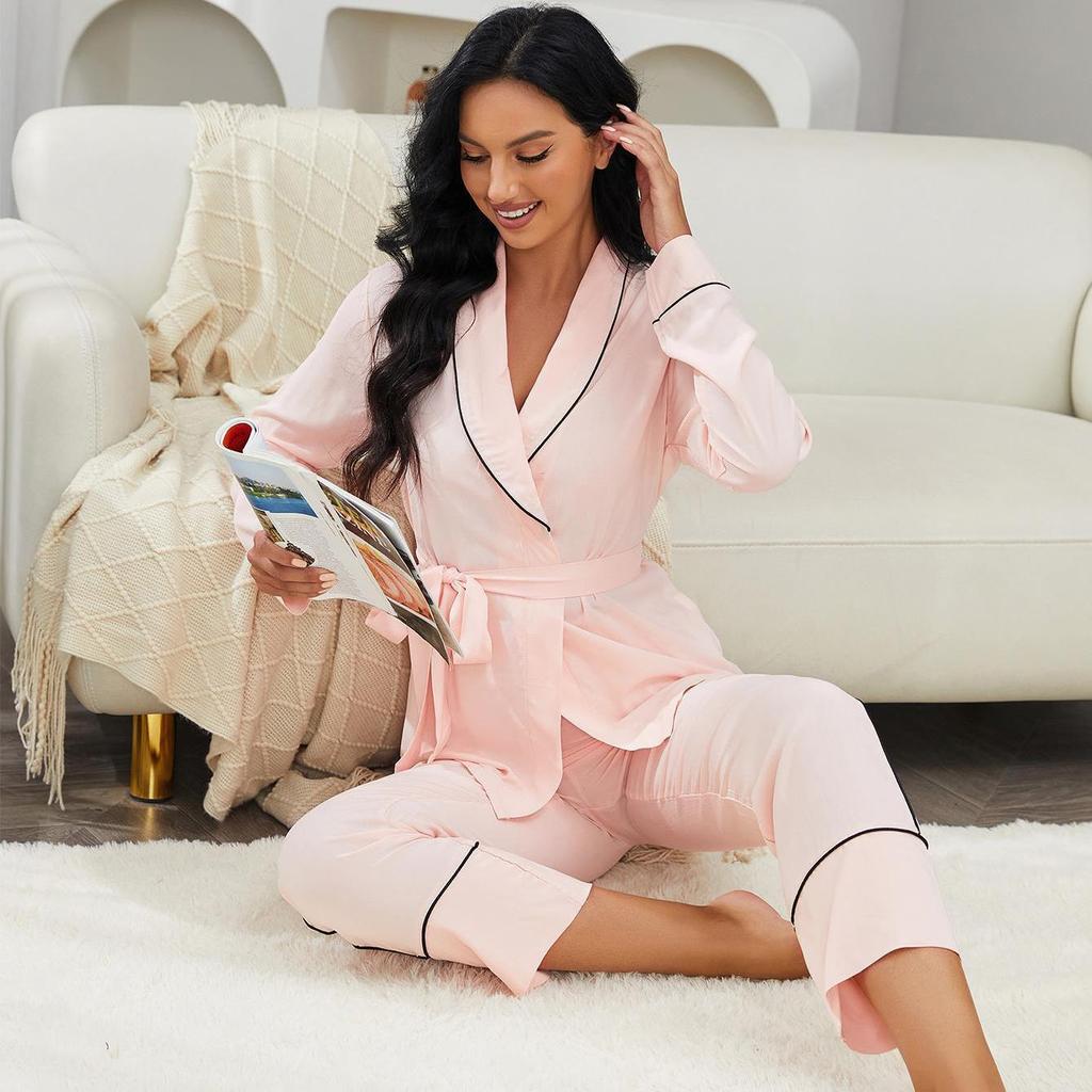 Women’s Sleeping Suits BRIGHT DEER Long Sleeves Robes Long Pants Set 2 Pieces Pajamas Home Clothing Sleep Lounge Wear