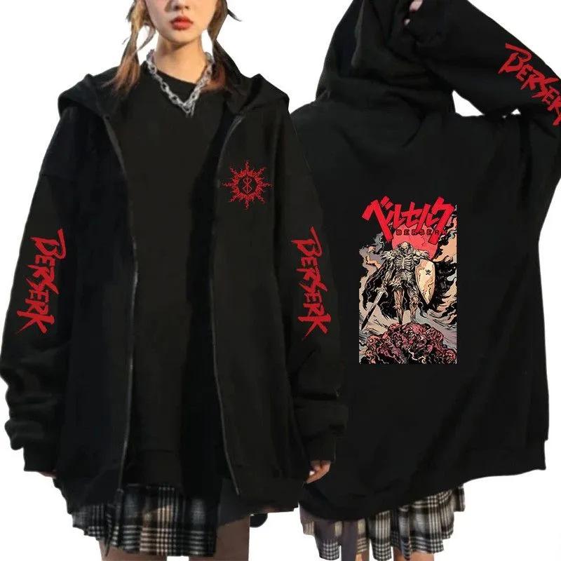 Berserk Anime Men s Fleece-Lined Zip-Up Hoodie Jacket XL