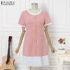 ZANZEA Women Casual Round Neck Short Sleeve Summer Splice Dress