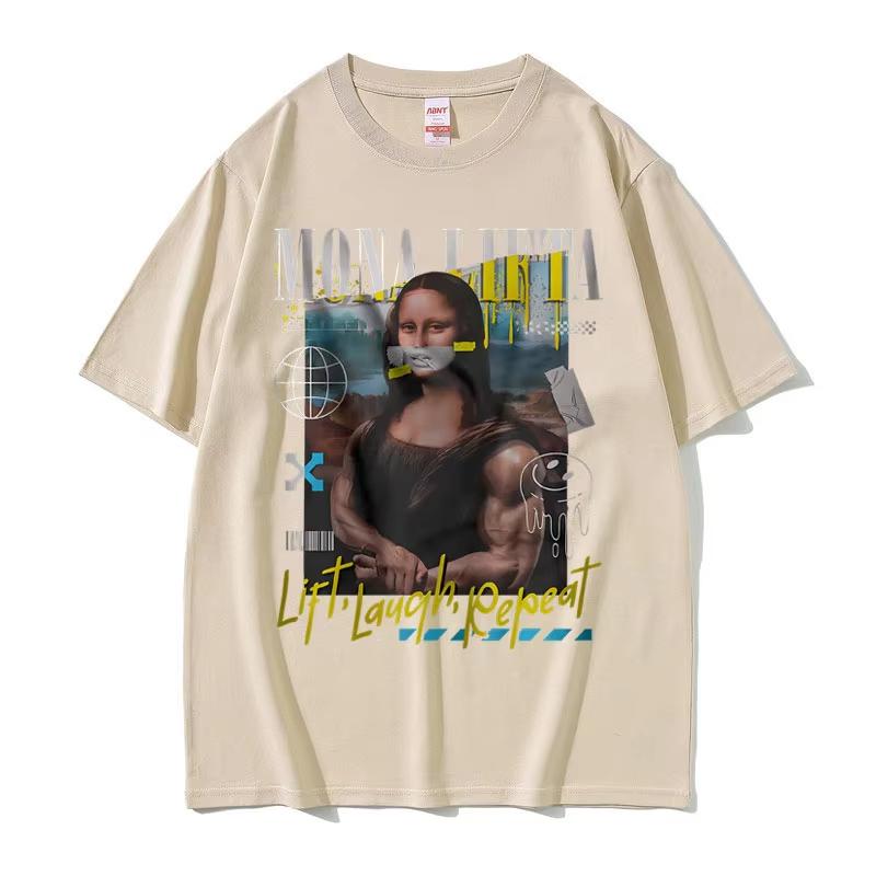 Zabawna Mona Lifta Oversize Pokrowiec na Pompkę Mem Graficzny T-shirt Mężczyźni Kobiety Vintage Siłownia Fitness Koszulka Letnia Męska Miękka Bawełniana Koszulka