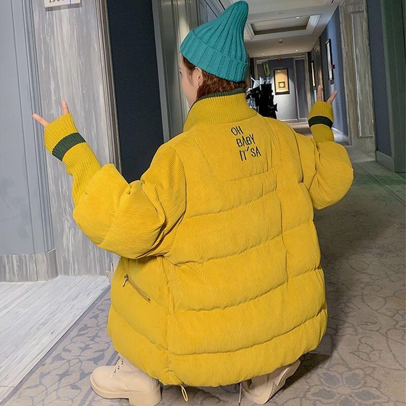 Women's Winter Korean Version of Loose Thickened Corduroy Cotton Jacket Students Stand-up Collar Temperament Bread Clothing Jacket