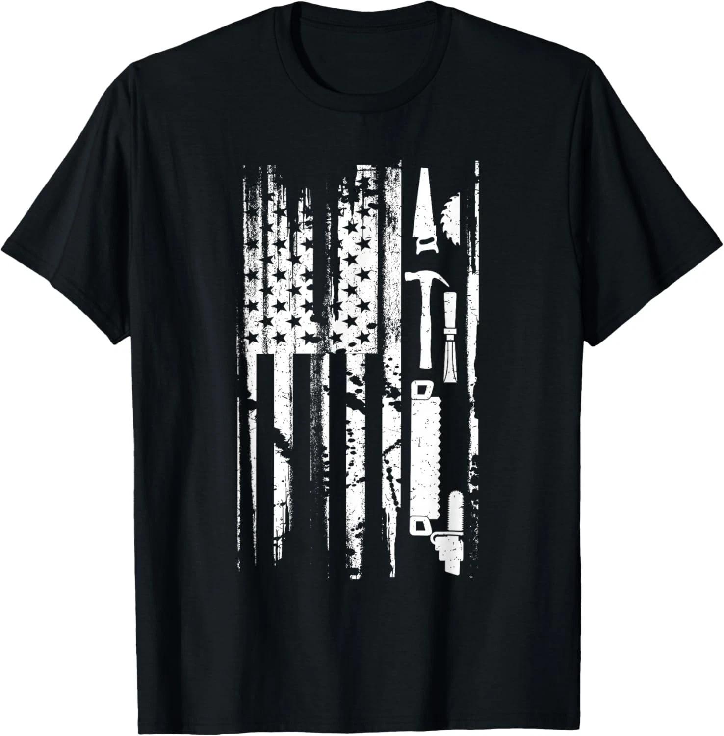 

American Flag Woodworking Carpenter Wood Working Gift Unisex T-Shirt L
