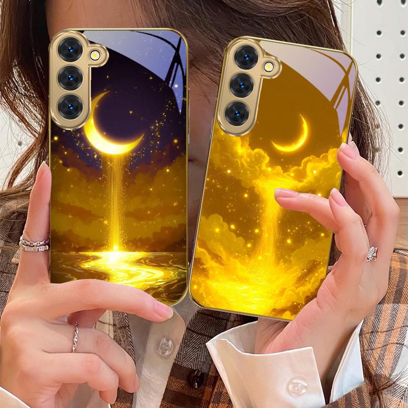 Der goldene Mondhimmel Für Samsung Galaxy S26 S20 FE S21 S22 S23 Plus S24 Ultra 25Ultra S21+ S9 S22 S8 Goldene Glas-Handyhülle