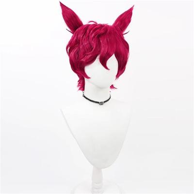 Zestaw Peruki Cosplay Gra LOL Heartsteel Sett 30cm Krótka Kręcona Bordowa Peruka Męska Odporna na Ciepło Syntetyczna Peruka + Czepek do Peruki