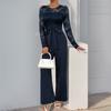 New Jumpsuit Lace Spliced Zipper Lace Solid Color Loose Jumpsuit