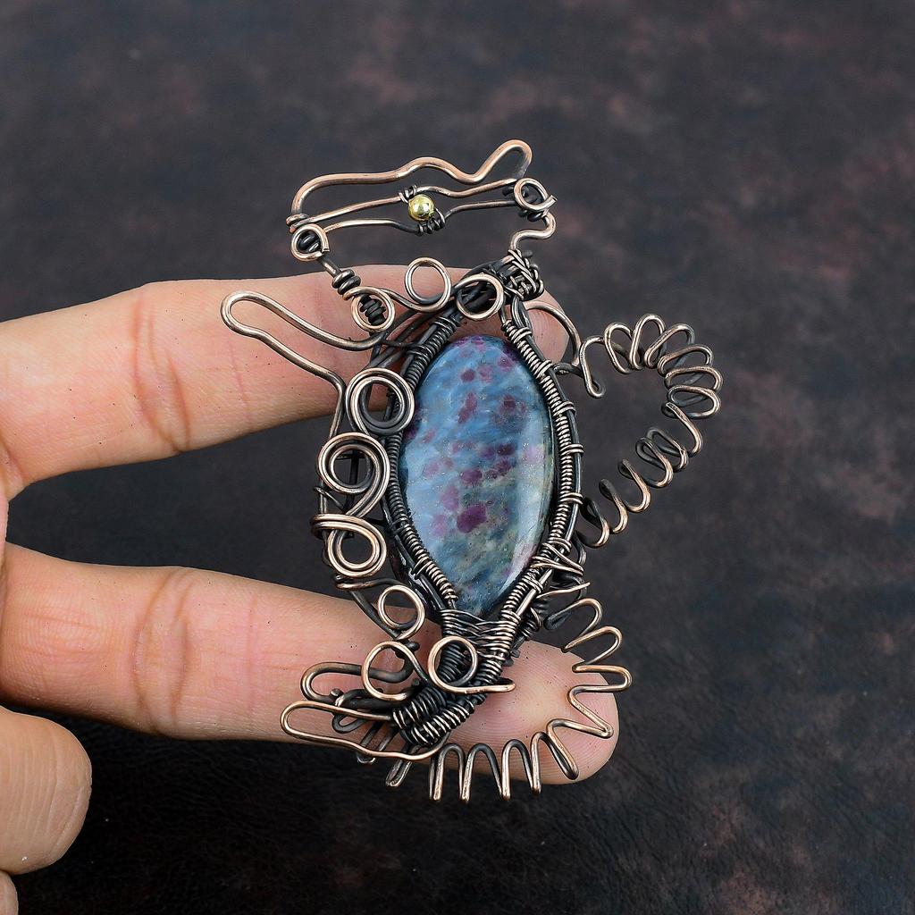 Ruby In Blue Kyanite Gemstone Pendant Copper Wire Wrapped Pendant Handmade Antique Jewelry Rabbit Pendant Copper Wire Jewelry Gifts For Him