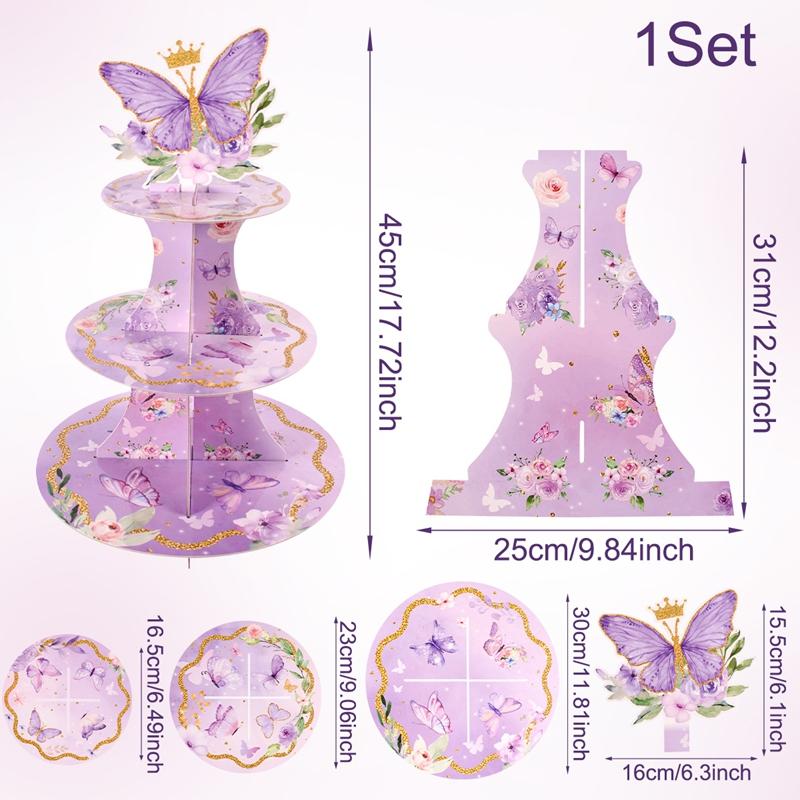 1 Set 3 Tiers Butterfly Cupcake Cake Stand Wedding Birthday Party Decorations, Cardboard Cupcake Holder Cupcake Tower for Party