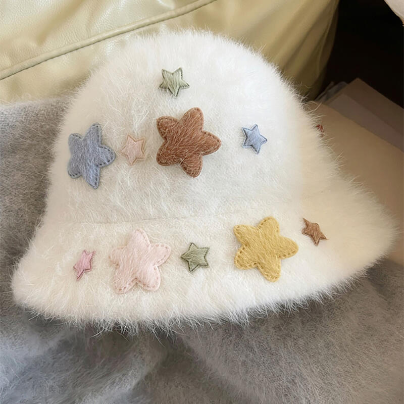 Pastel Angora Bucket Hat in White WHITE