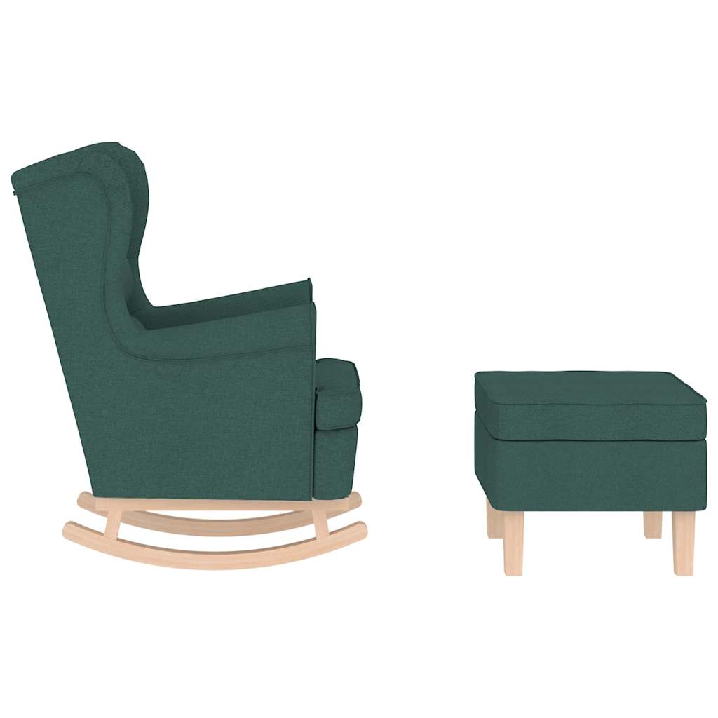 Rocking Chair with Footstool Dark Green Fabric