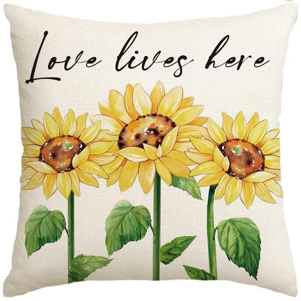 Summer Sunflower Pillow Case Linen Print Sun Flower Home Sofa Pillow Plant Flower Pillow