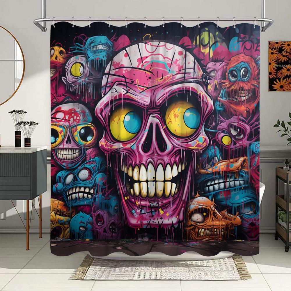 

Colorful Graffiti Skulls Waterproof Shower Curtain for Modern Bathroom Decor, Stylish and Durable, Perfect for Home Use W90XH180cm