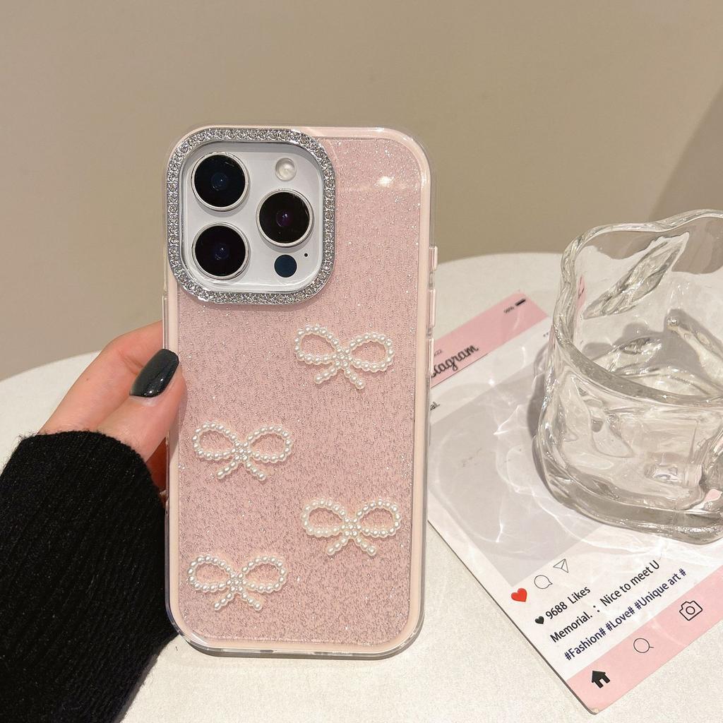 Der Drei-in-Eins Glitzer-Diamant-Linsenring ist passend für das Apple 16promax Bow IPhone15 Göttin Handyhülle