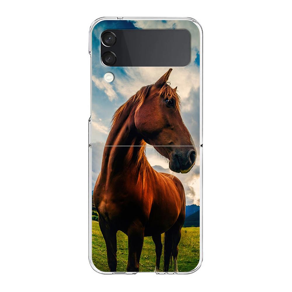 Horse Hard PC Phone Case For Samsung Galaxy Z Flip 5 4 3 Transparent Cover For Galaxy Z Flip 6 Foldable Shockproof Case Capa Bag