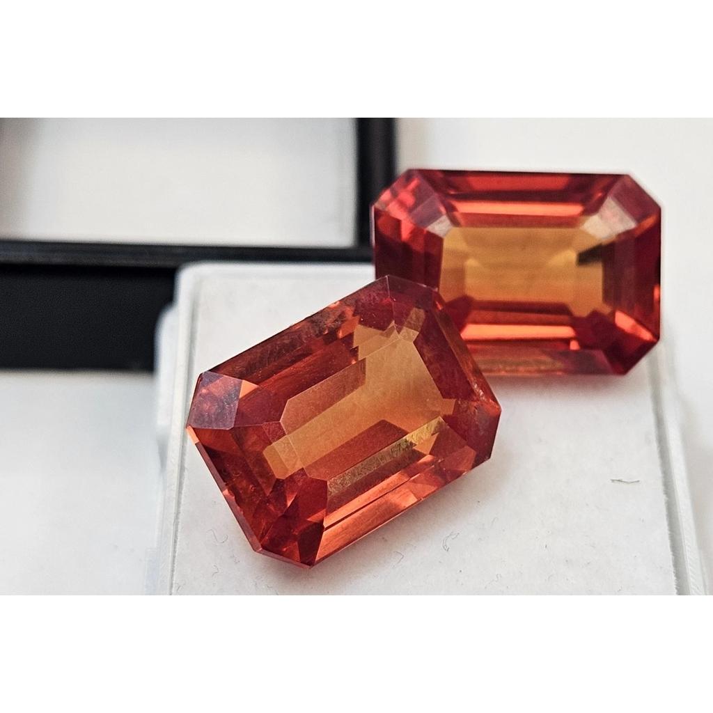 Padparadscha Sapphire For Earring Making 22+ Ct Emerald Cut Pair Gemstone