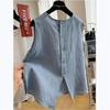 Camicia da Donna Primavera Estate Senza Maniche Cotone e Lino Blusa da Signora Design con Scollo Rotondo Senso del Design Top alla Moda Larghi da Donna
