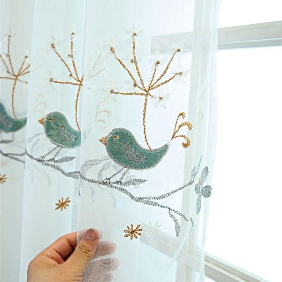 Embroidery Window Sheer Curtain, Embroidery Tulle Curtain, Three-dimensional Embroidery European Window Curtain Tulle Curtain Rod Pocket Window