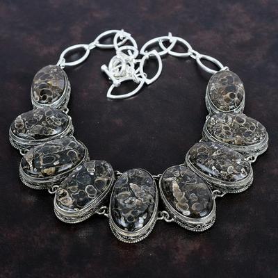 Collana Pietra Preziosa Agata Turritella Collana Argento Sterling 925 Collana Vintage Collana con Catena Regolabile Gioielli Fatti a Mano Regali di Fidanzamento