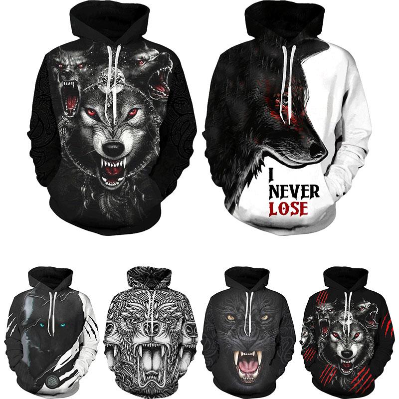 Alalaso Mens 3D Printed Sweatshirt Wolf Pullover Long Sleeve Hooded Tops Blouse Alalaso Mens 3D Printed Sweatshirt Wolf Pullover Long Sleeve Hooded Tops Blouse
